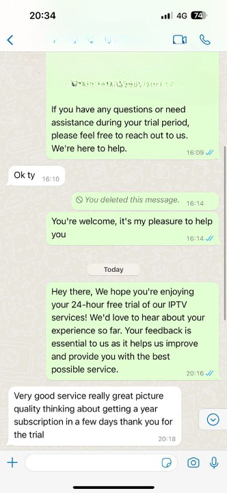 WhatsApp conversation about IPTV service