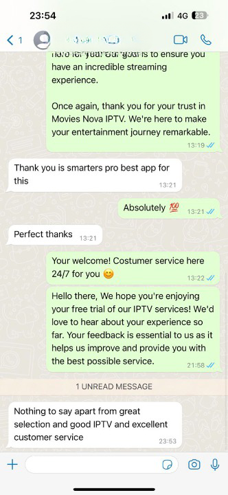 Customer service chat about IPTV services